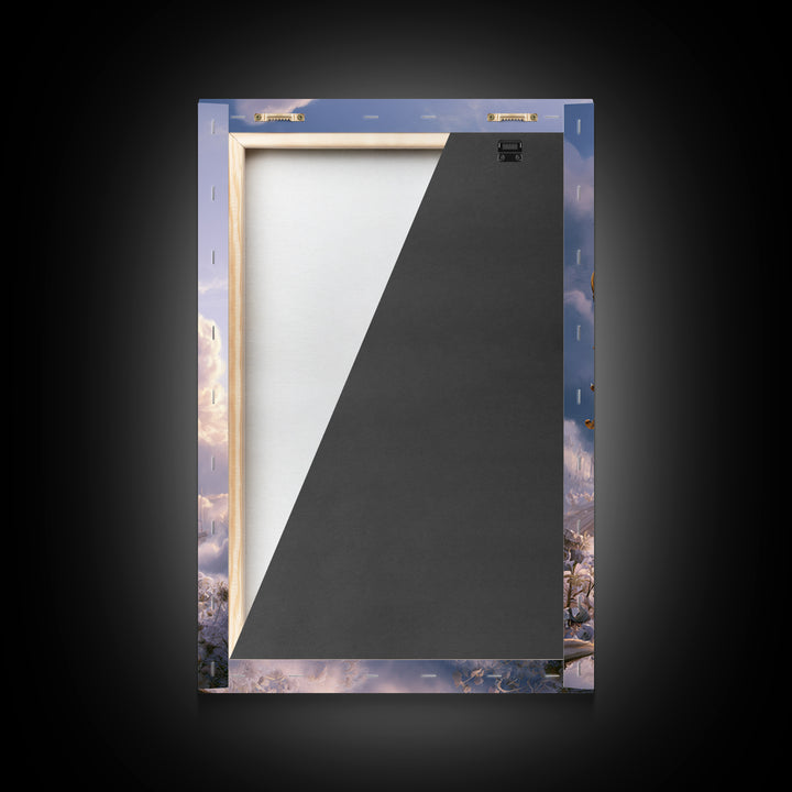 Golden Harp in a Cloud Kingdom Framed Canvas Print, Fairy Tale Art, Minimalist Decor, Living Room Decor, Fine Art, Storybook, FTA-2x3-30