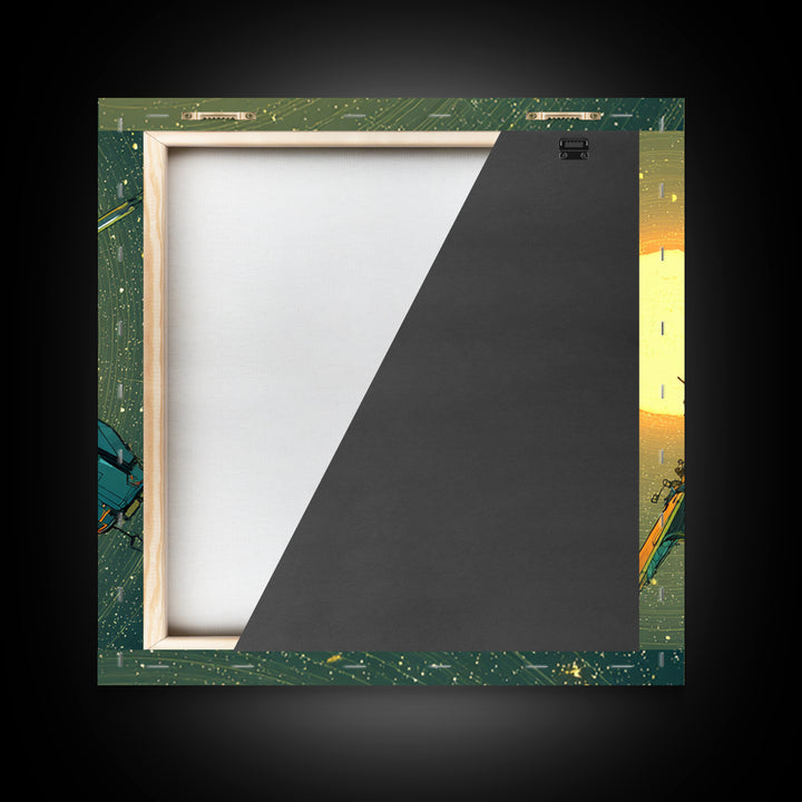Solar Sail Ship Crossing Star Filled Space Framed Canvas Print, Futuristic Art, Mid Century Modern, Living Room Decor, Future, FUT-1x1-41
