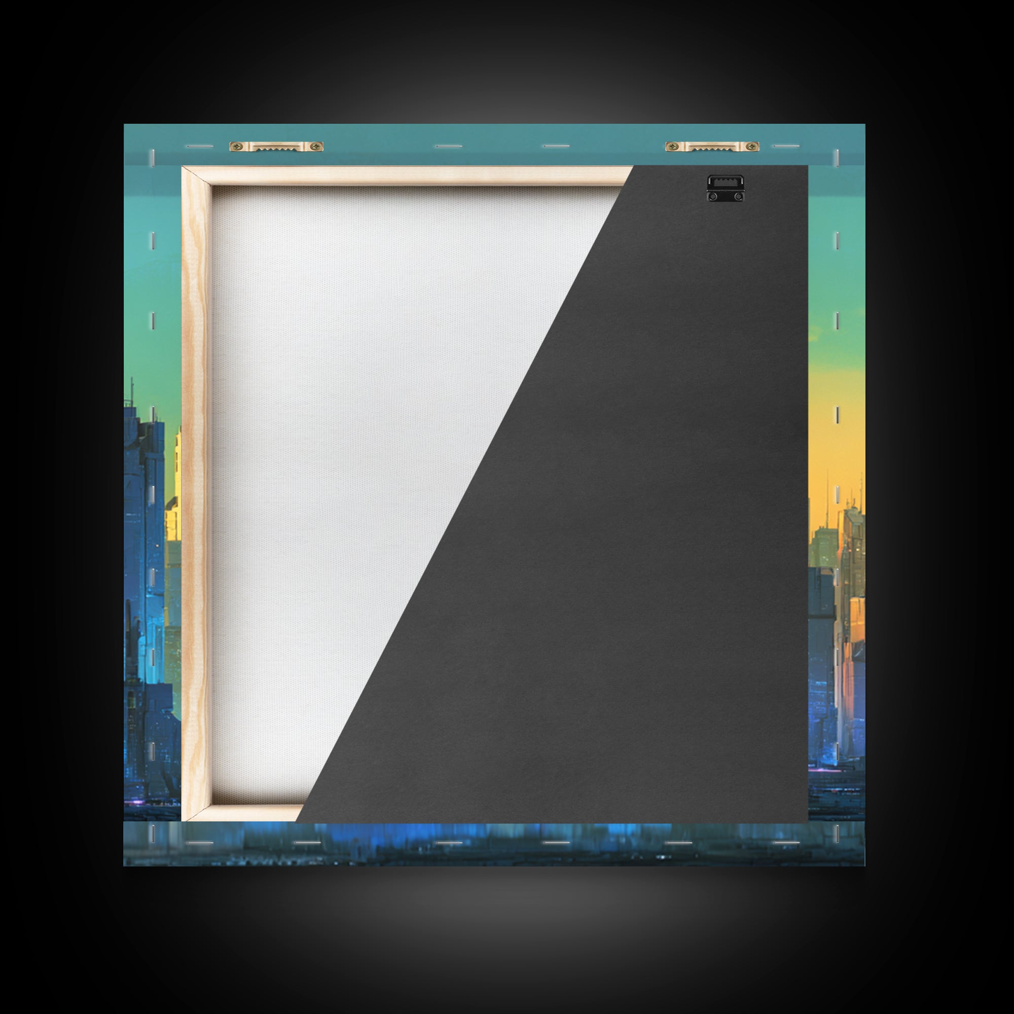 Sleek Chrome City Skyline Framed Canvas Print, Futuristic Art, Modern Wall Art, Living Room Decor, Abstract Art, Future, FUT-1x1-73