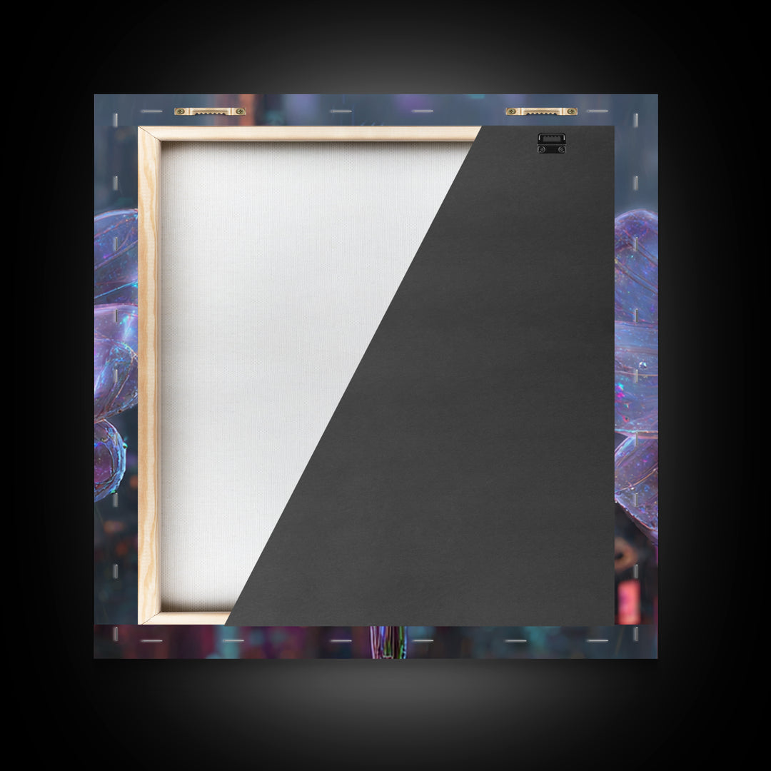 Holographic Flower Rendered Framed Canvas Print, Futuristic Art, Home Decor, Living Room Decor, Future, Unique Wall Art, FUT-1x1-78
