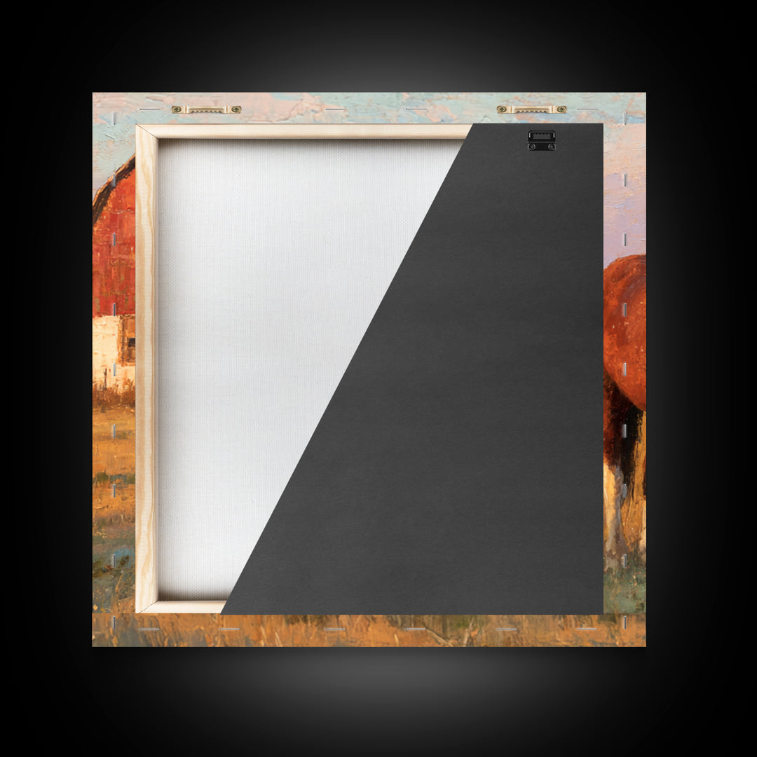 Quiet Horse Pasture at Sunset Framed Canvas Print, Guest Bedroom Art, Downloadable Prints, Bedroom Decor, Fine Art, Guest, GBA-1x1-21