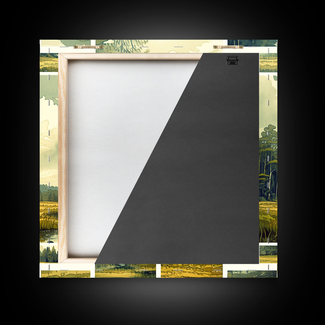 Moody Forest Clearing Framed Canvas Print, General Fine Art, Gallery Decor, Living Room Decor, Fine Art, Wall Art, GEN-1x1-32