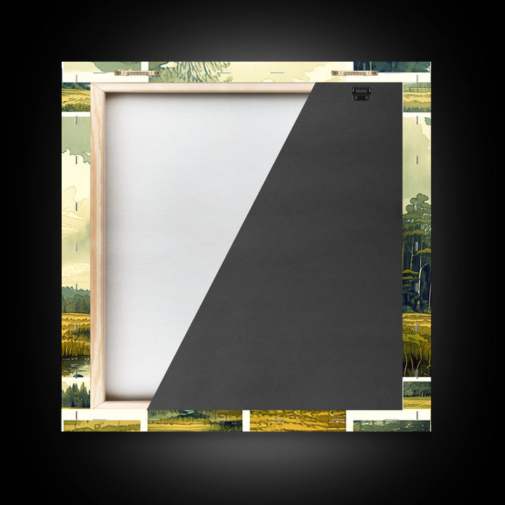 Moody Forest Clearing Framed Canvas Print, General Fine Art, Gallery Decor, Living Room Decor, Fine Art, Wall Art, GEN-1x1-32