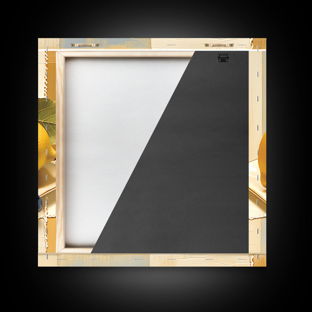 Simple Still Life of Fruit and Linen Framed Canvas Print, General Fine Art, Room Decor, Living Room Decor, Abstract Art, GEN-1x1-40