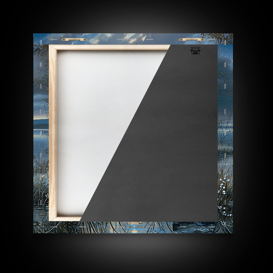 Dreamlike Moonlit Lake Framed Canvas Print, General Fine Art, Boho Decor, Living Room Decor, Fine Art, Wall Decor, GEN-1x1-61