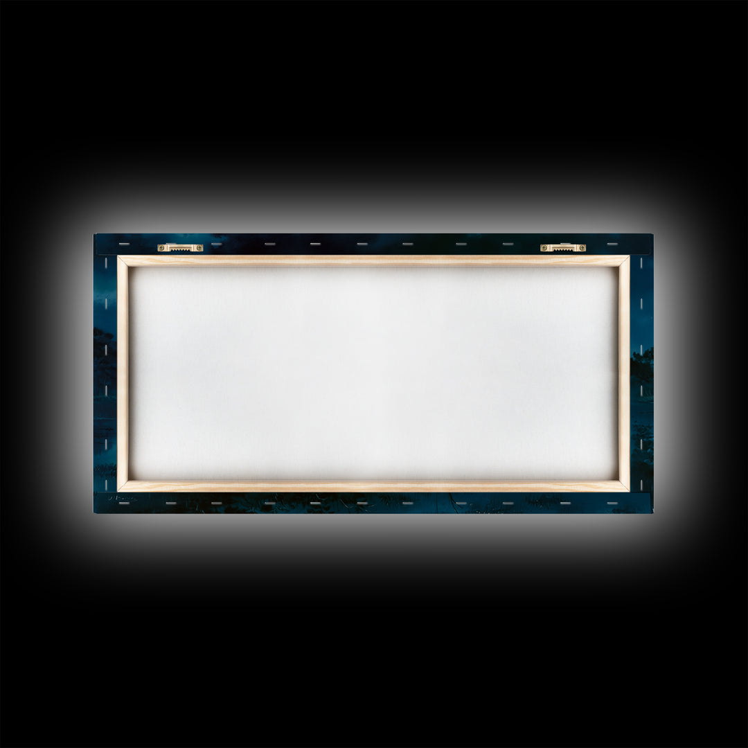 Dreamlike Moonlit Lake Framed Canvas Print, General Fine Art, Art, Living Room Decor, Fine Art, Mid Century Modern, GEN-2x1-33