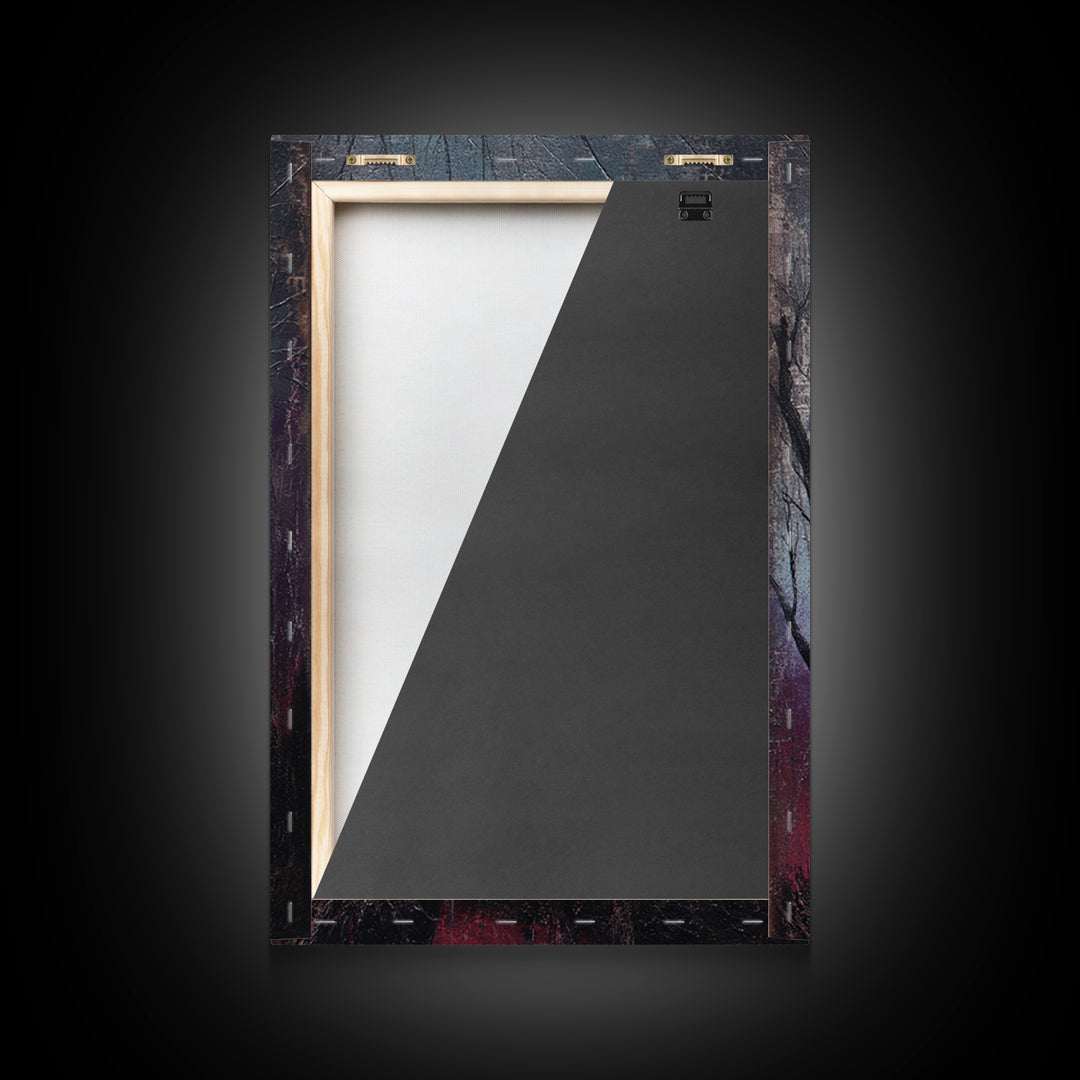 Silver Moon over Twisted Black Trees Framed Canvas Print, Gothic Art, Art Prints, Living Room Decor, Abstract Art, Gothic, GOT-2x3-17