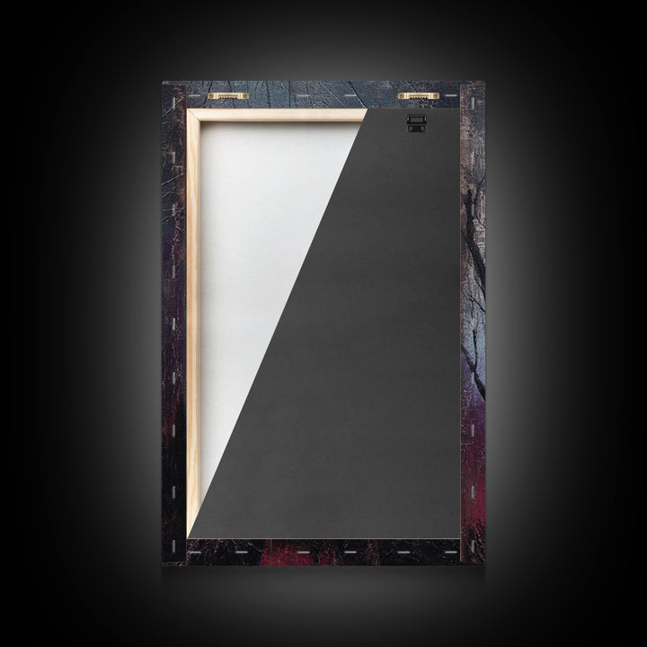 Silver Moon over Twisted Black Trees Framed Canvas Print, Gothic Art, Art Prints, Living Room Decor, Abstract Art, Gothic, GOT-2x3-17