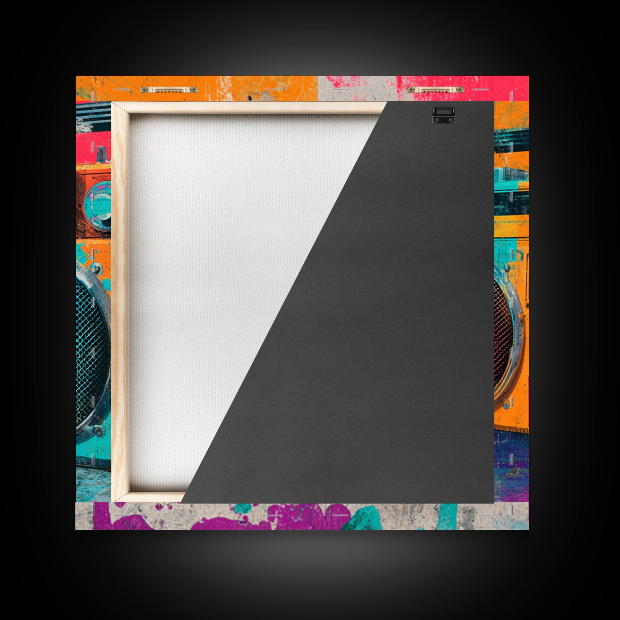 Boombox and Cassette Tape Framed Canvas Print, Graffiti Art, Gallery Decor, Living Room Decor, Fine Art, Street, Wall Art, GRF-1x1-38