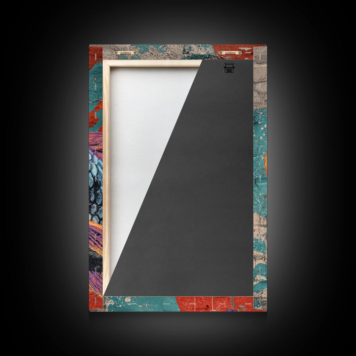 Spray Painted Koi Fish on Brick Texture Framed Canvas Print, Graffiti Art, Living Room Decor, Watercolor Art, Street, GRF-2x3-48
