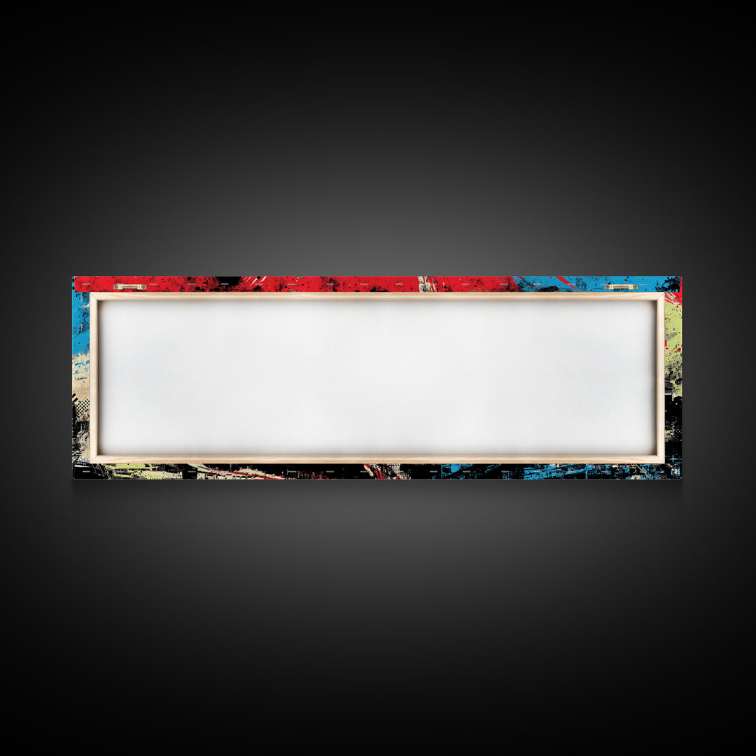 Paint Drips Forming a Skyline Silhouette Framed Canvas Print, Graffiti Art, Boho Wall Decor, Living Room Decor, Street, GRF-3x1-77