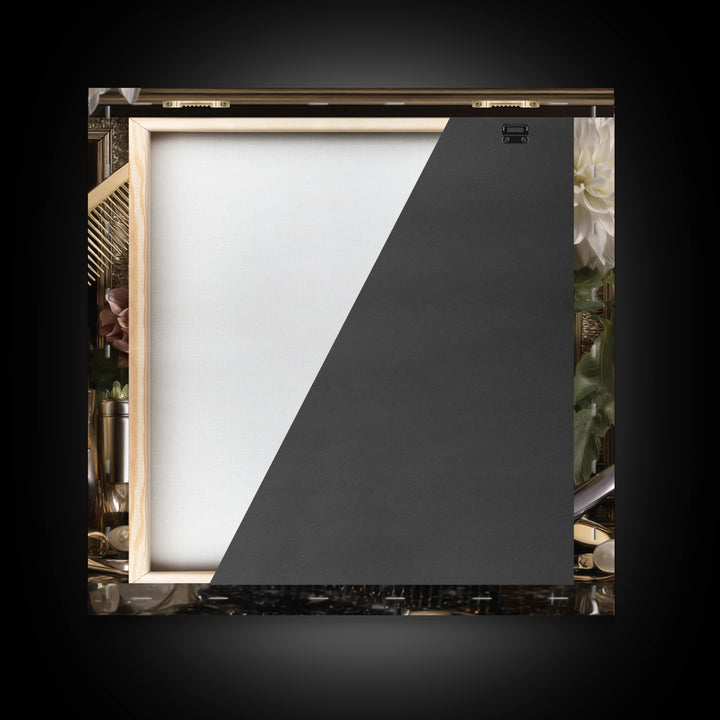 Baroque Mirror and Comb Still Life Framed Canvas Print, Hair Salon Art, Home Decor, Living Room Decor, Fine Art, Style, HSA-1x1-65