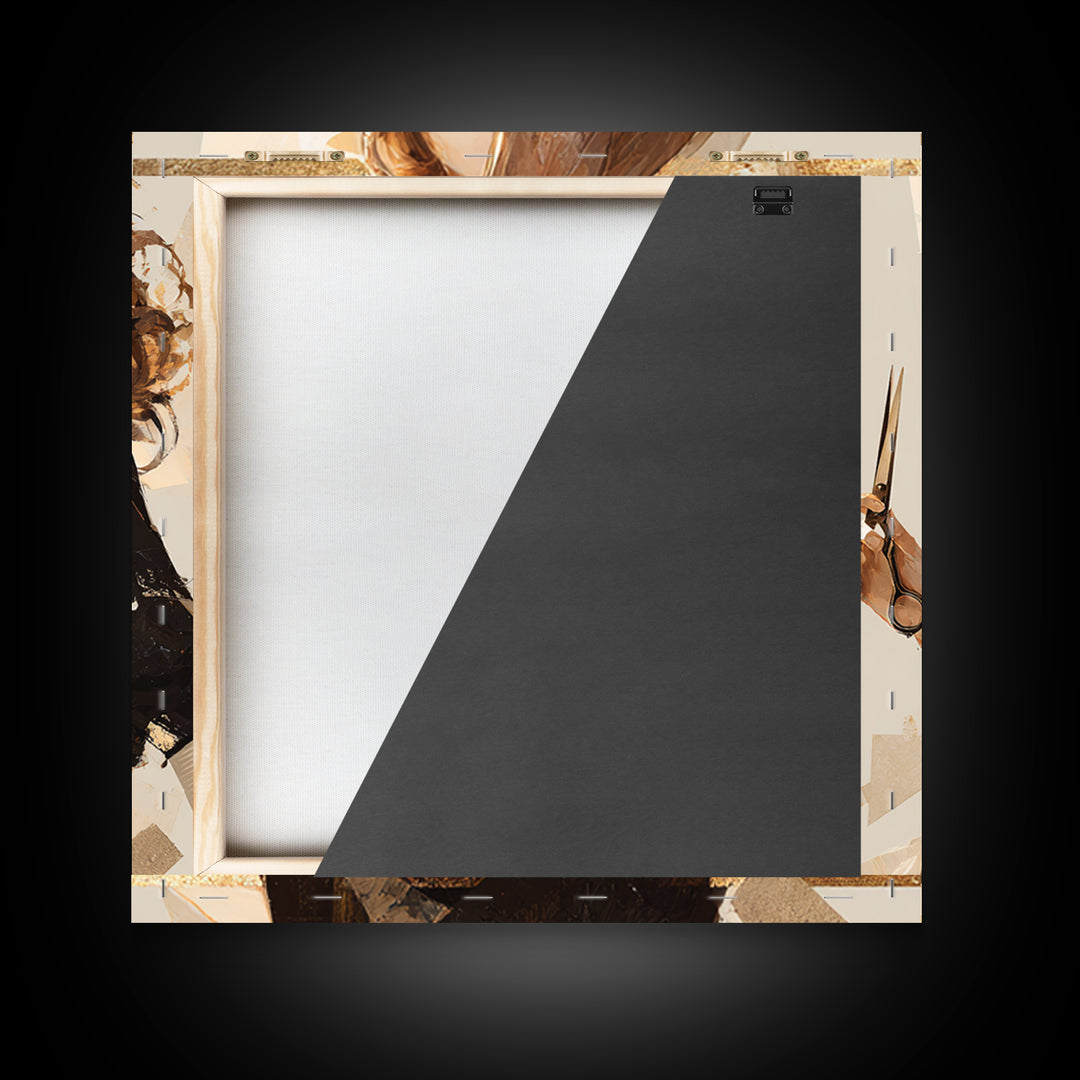 Luxury Black and Gold Beauty Emblem Framed Canvas Print, Hair Salon Art, Hair Stylist, Living Room Decor, Abstract Art, Style, HSA-1x1-72