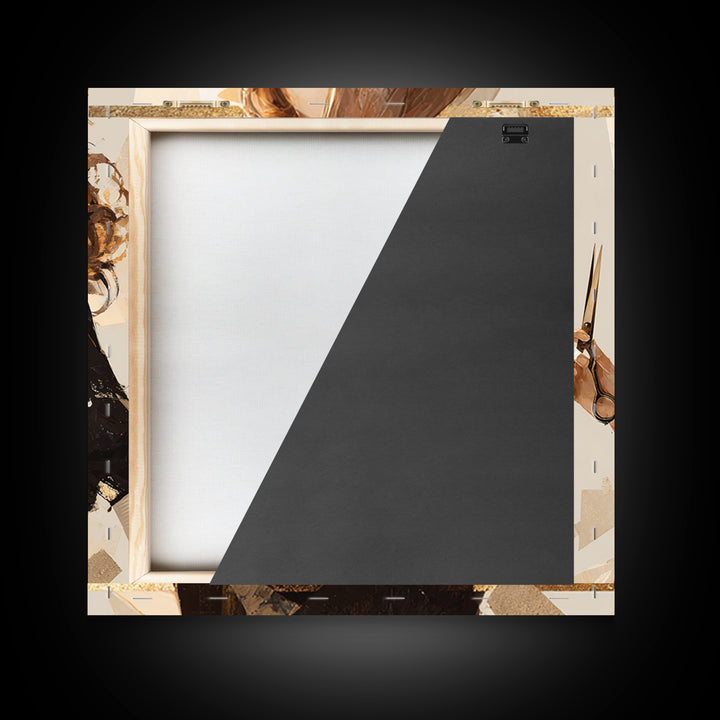Luxury Black and Gold Beauty Emblem Framed Canvas Print, Hair Salon Art, Hair Stylist, Living Room Decor, Abstract Art, Style, HSA-1x1-72