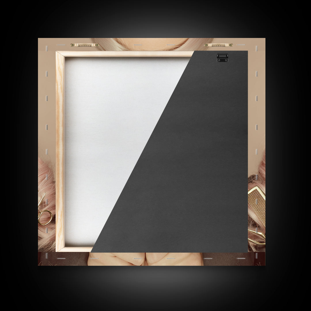 Glamour Face Portrait Framed Canvas Print, Hair Salon Art, Metal Wall Art, Living Room Decor, Style, Black and White Art, HSA-1x1-8