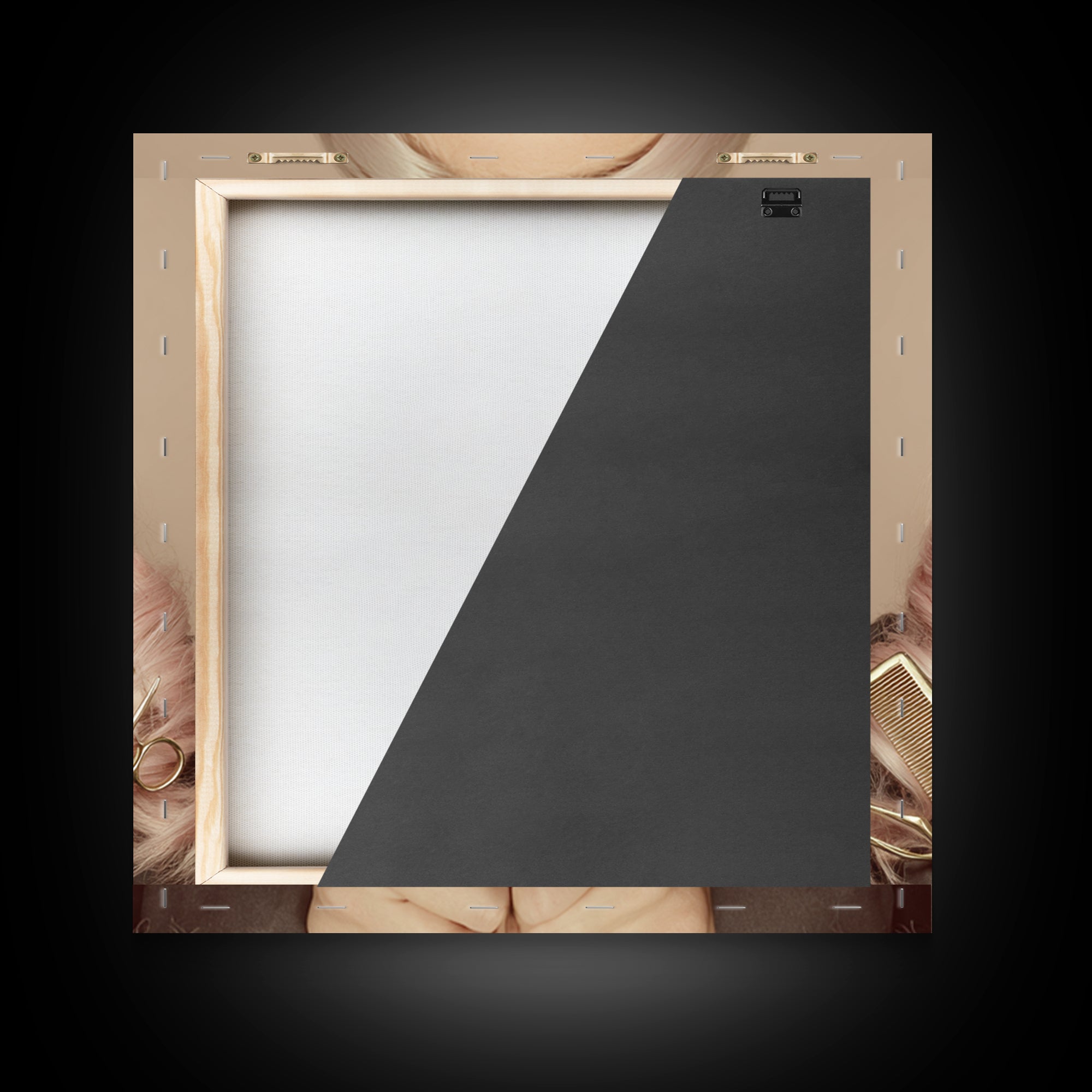 Glamour Face Portrait Framed Canvas Print, Hair Salon Art, Metal Wall Art, Living Room Decor, Style, Black and White Art, HSA-1x1-8