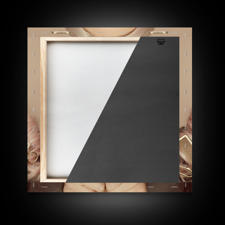 Glamour Face Portrait Framed Canvas Print, Hair Salon Art, Metal Wall Art, Living Room Decor, Style, Black and White Art, HSA-1x1-8