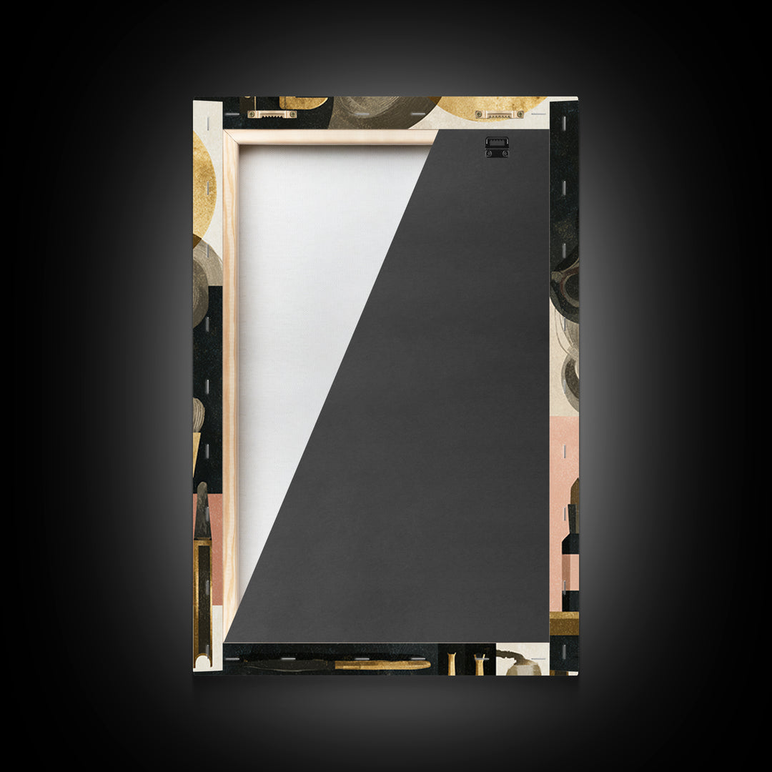 Luxury Black and Gold Beauty Emblem Framed Canvas Print, Hair Salon Art, Living Room Decor, Watercolor Art, Style, HSA-2x3-80