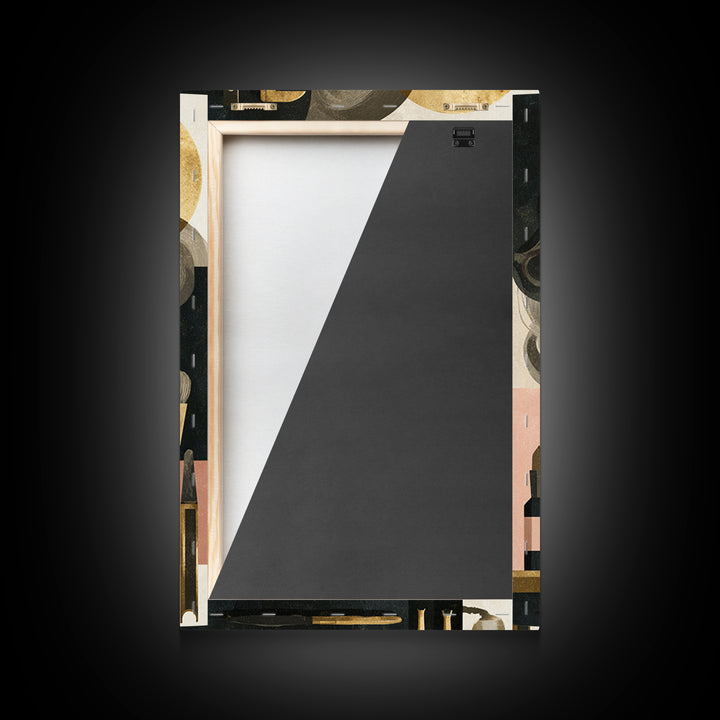 Luxury Black and Gold Beauty Emblem Framed Canvas Print, Hair Salon Art, Living Room Decor, Watercolor Art, Style, HSA-2x3-80