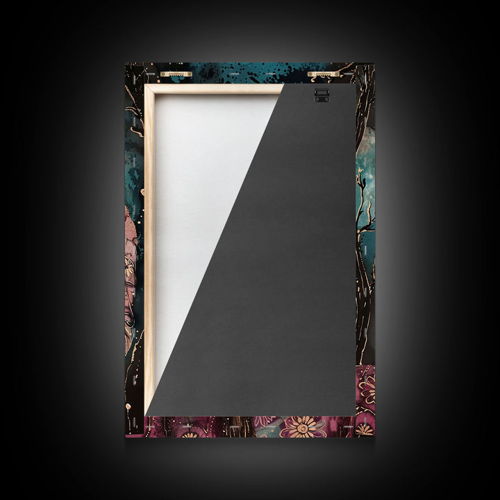 Halloween Werewolf Enjoying Hotdog, Framed Canvas Print, Wall Art, Home Decor, Spooky Artwork, Fantasy Decor, Halloween Decor, Holiday Gift