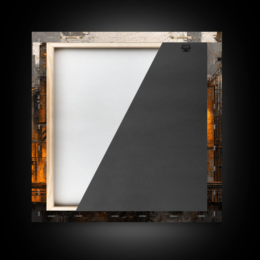 Industrial City Skyline Framed Canvas Print, Industrial Art, Bauhaus Poster, Living Room Decor, Fine Art, Foundry, IND-1x1-84
