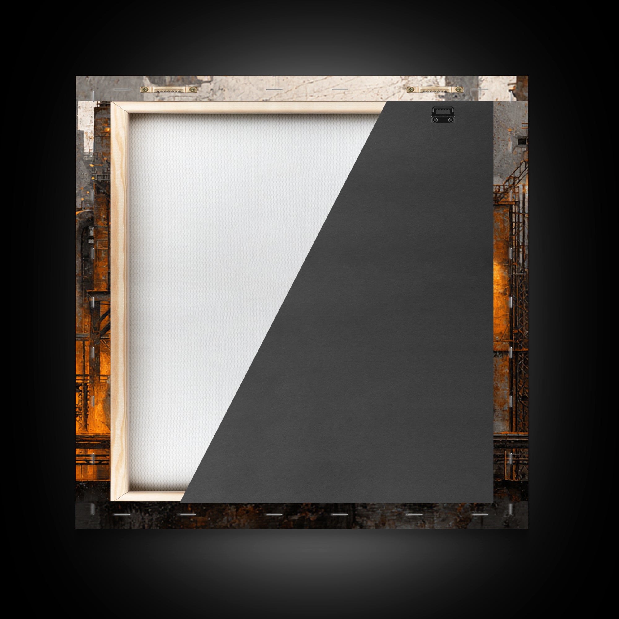 Industrial City Skyline Framed Canvas Print, Industrial Art, Bauhaus Poster, Living Room Decor, Fine Art, Foundry, IND-1x1-84