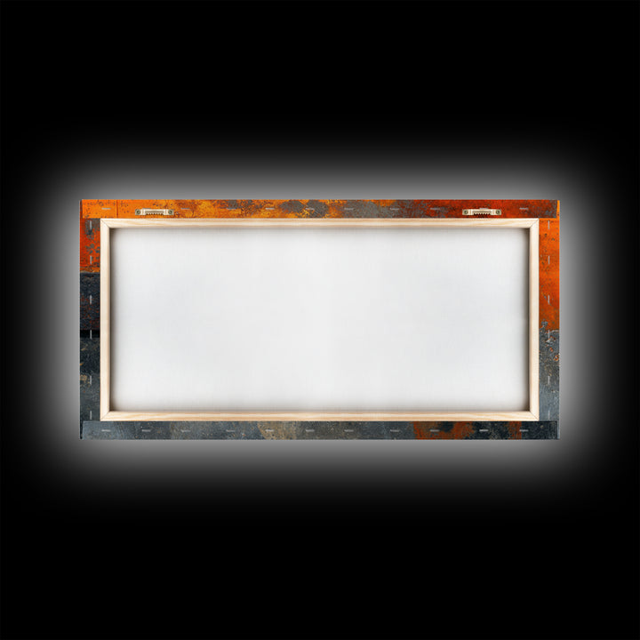 Rust Orange and Charcoal Geometric Abstraction Framed Canvas Print, Industrial Art, Living Room Decor, Abstract Art, Foundry, IND-2x1-34