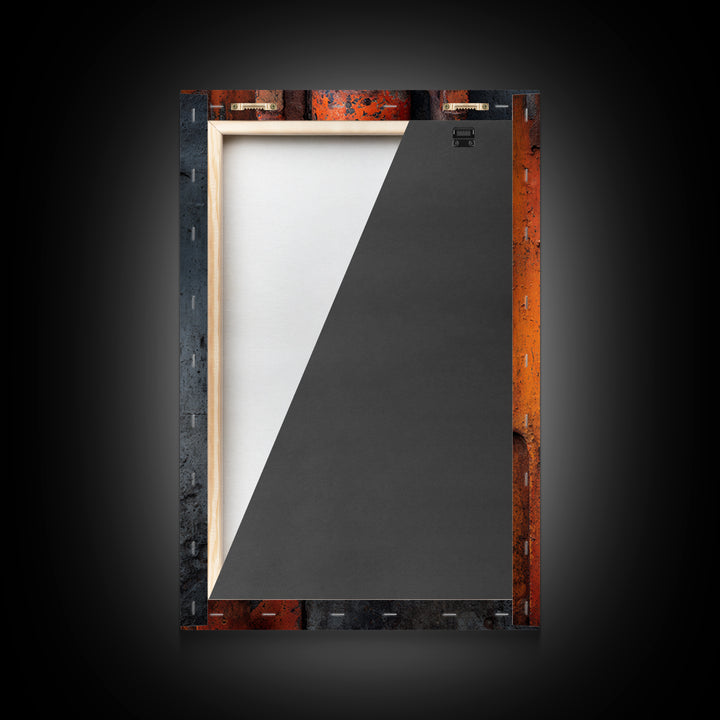 Rust Orange and Charcoal Geometric Abstraction Framed Canvas Print, Industrial Art, Art Print, Living Room Decor, Foundry, IND-2x3-22