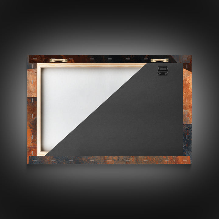 Rust Orange and Charcoal Geometric Abstraction Canvas Print, Industrial Art, Steampunk Decor, Living Room Decor, Abstract Art, IND-3x2-42