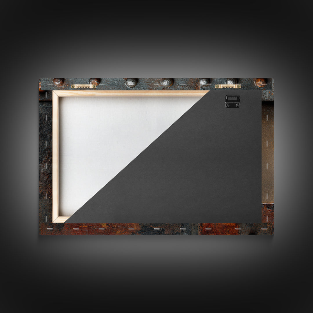 Riveted Metal Panel Texture Study Framed Canvas Print, Industrial Art, Living Room Decor, Oil Painting, Foundry, IND-3x2-50