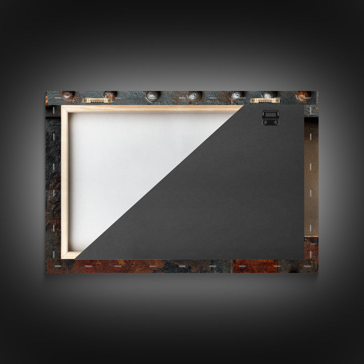 Riveted Metal Panel Texture Study Framed Canvas Print, Industrial Art, Living Room Decor, Oil Painting, Foundry, IND-3x2-50