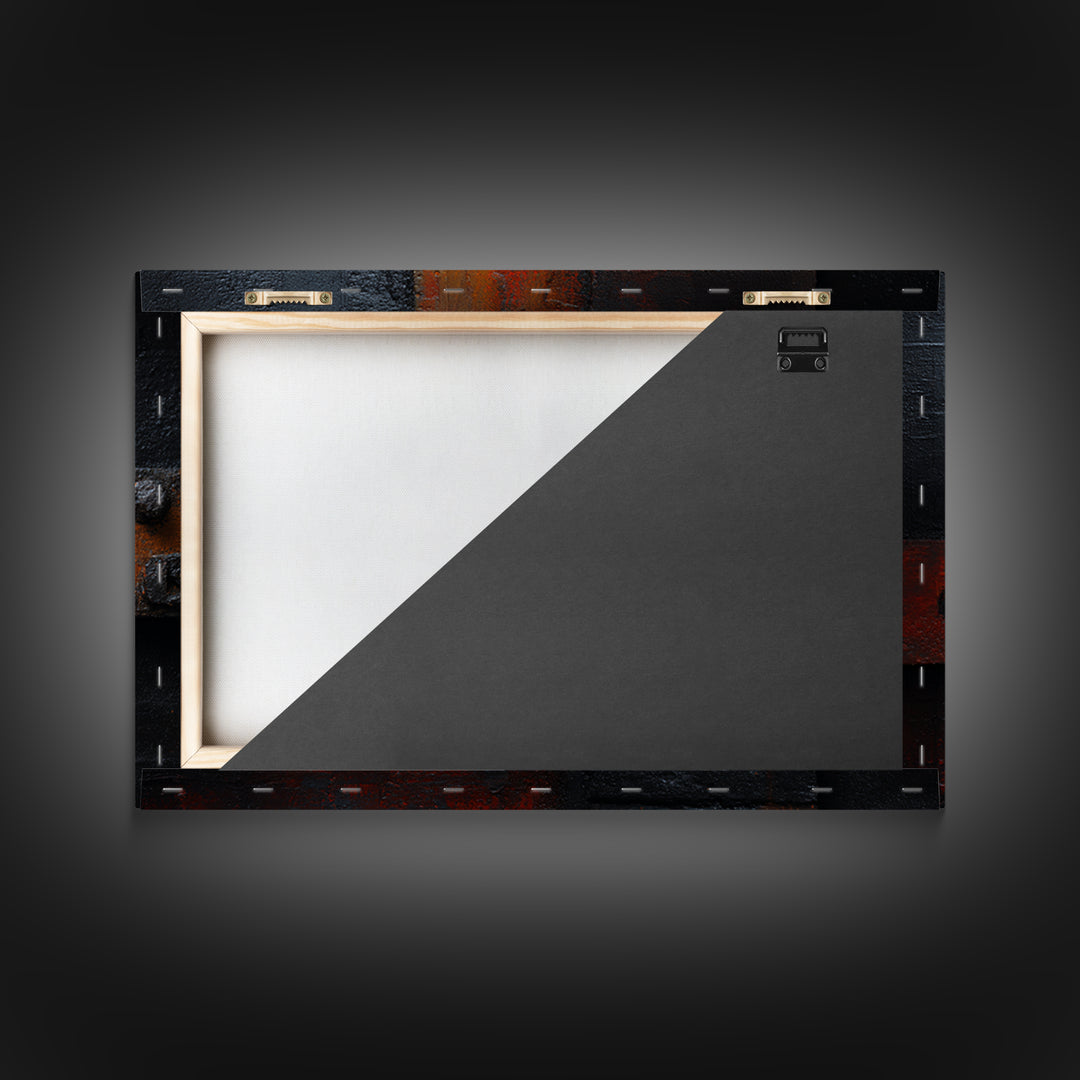 Riveted Metal Panel Texture Study Framed Canvas Print, Industrial Art, Living Room Decor, Oil Painting, Foundry, IND-3x2-74