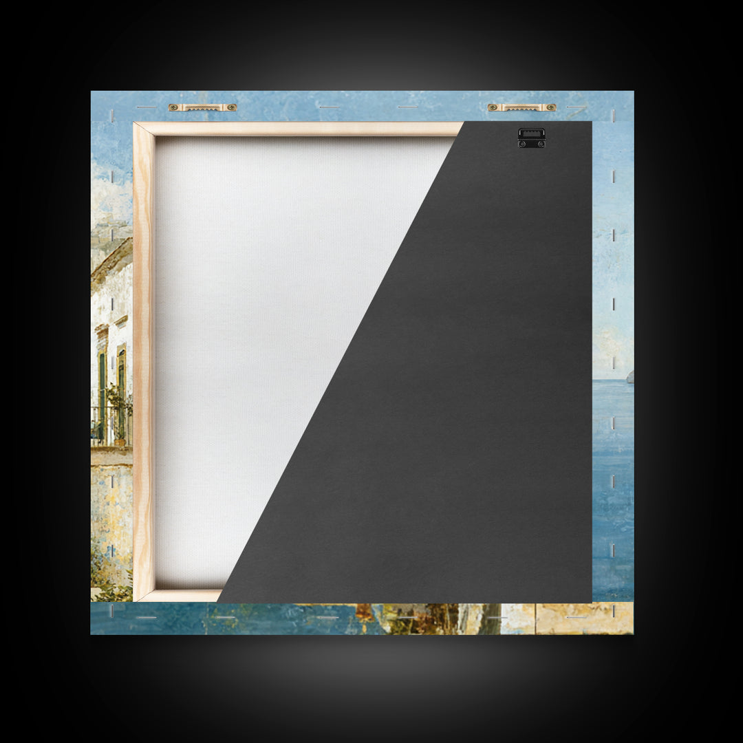 Amalfi Coast Cliffs Framed Canvas Print, Italian Villa Art, Colorful Wall Art, Living Room Decor, Oil Painting, Villa, IVA-1x1-37