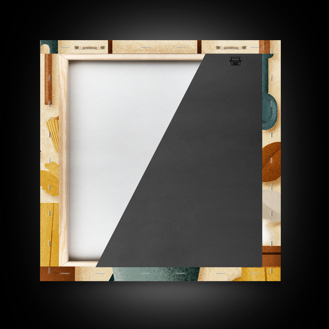 Kitchen Utensil Silhouettes Framed Canvas Print, Kitchen Art, Kitchen Print, Kitchen Decor, Fine Art, Kitchen, Art Print, KIT-1x1-21