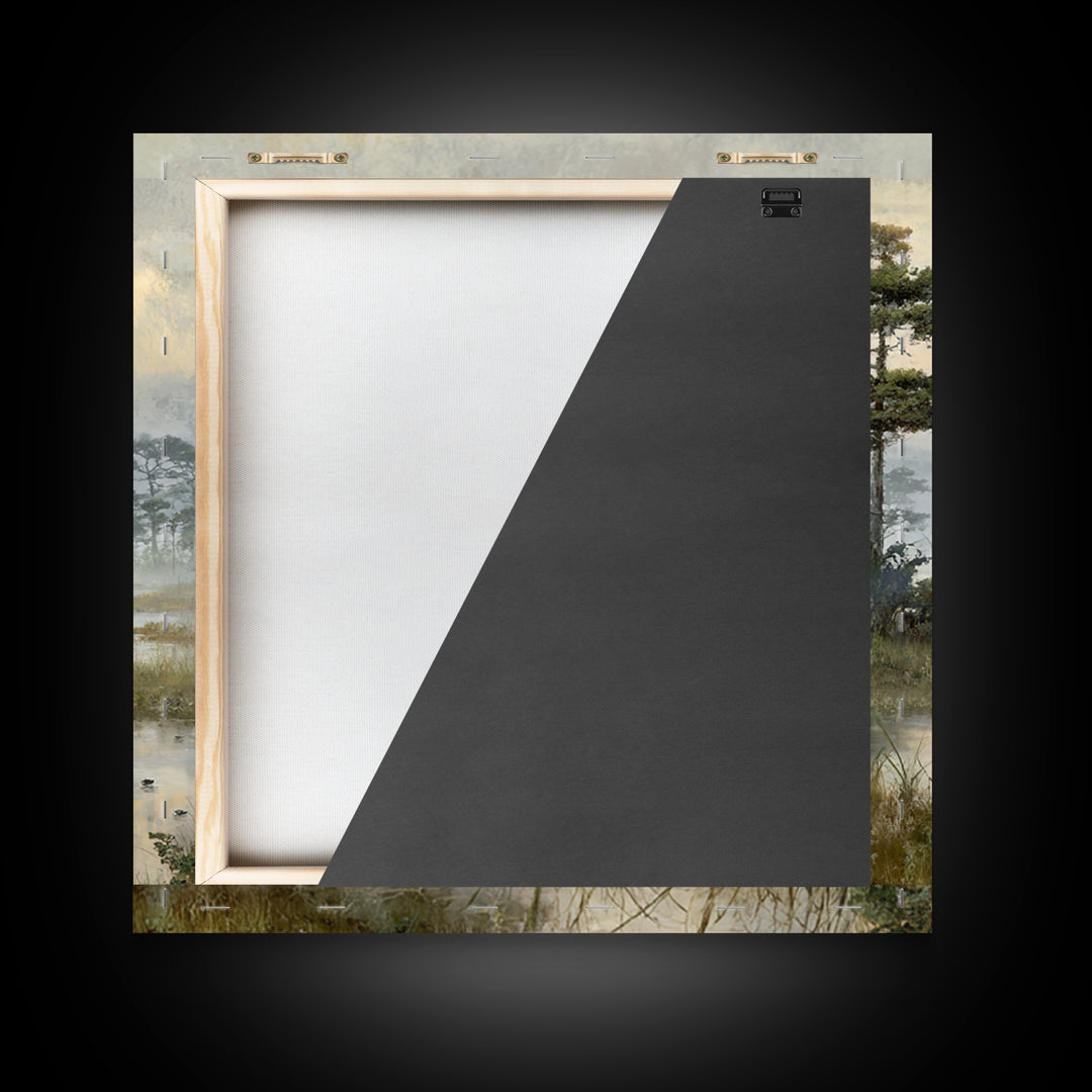 Misty Cypress Swamp Framed Canvas Print, Landscape Art, Living Room Wall Art, Living Room Decor, Oil Painting, Horizon, LAN-1x1-46