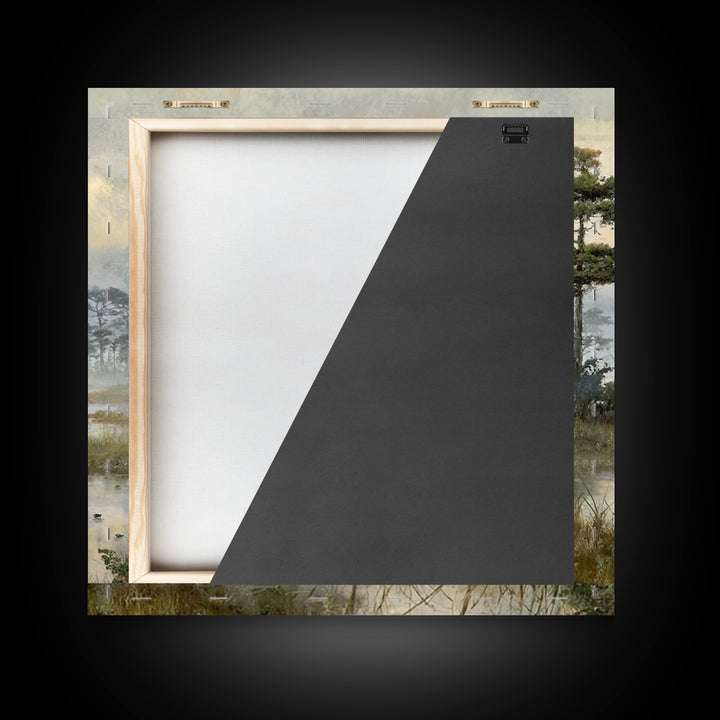 Misty Cypress Swamp Framed Canvas Print, Landscape Art, Living Room Wall Art, Living Room Decor, Oil Painting, Horizon, LAN-1x1-46