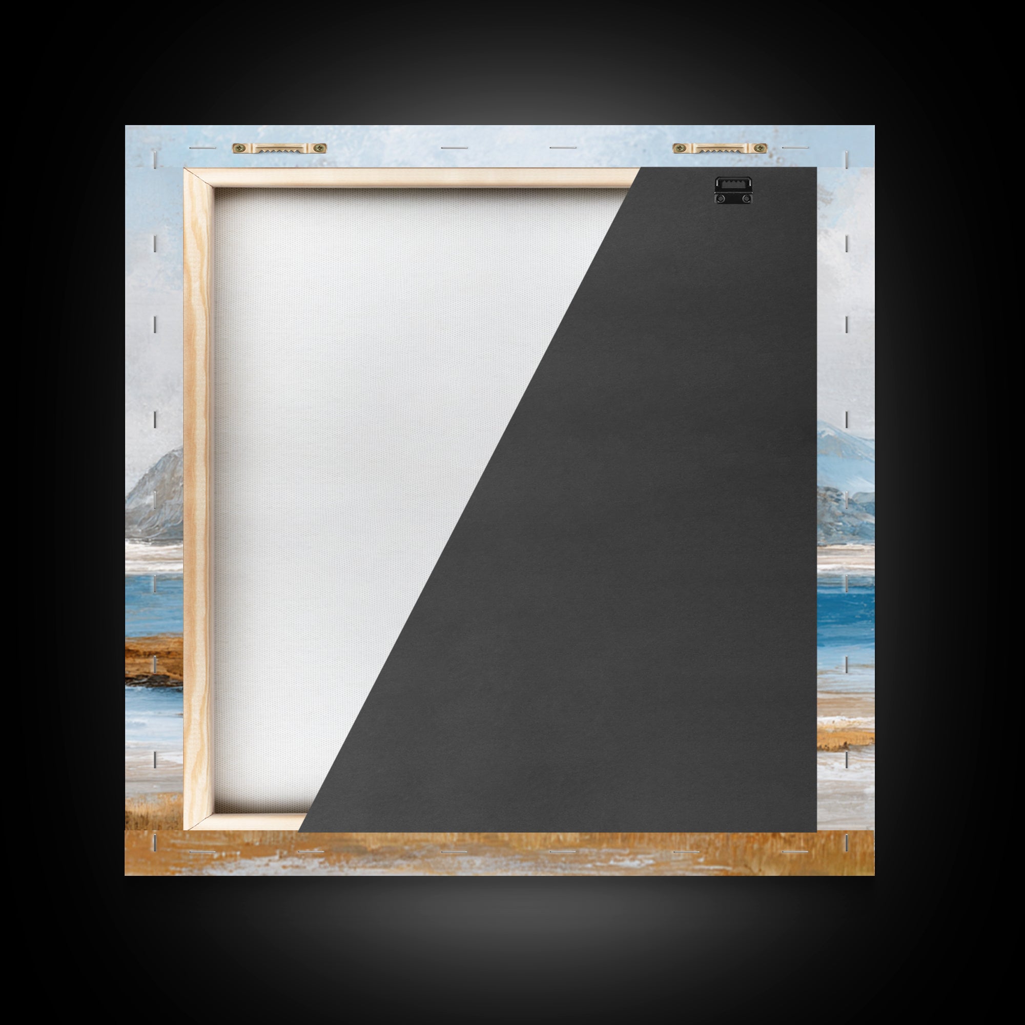 Fjord Landscape with Icy Blue Water Framed Canvas Print, Landscape Art, Neutral Decor, Living Room Decor, Oil Painting, Horizon, LAN-1x1-63