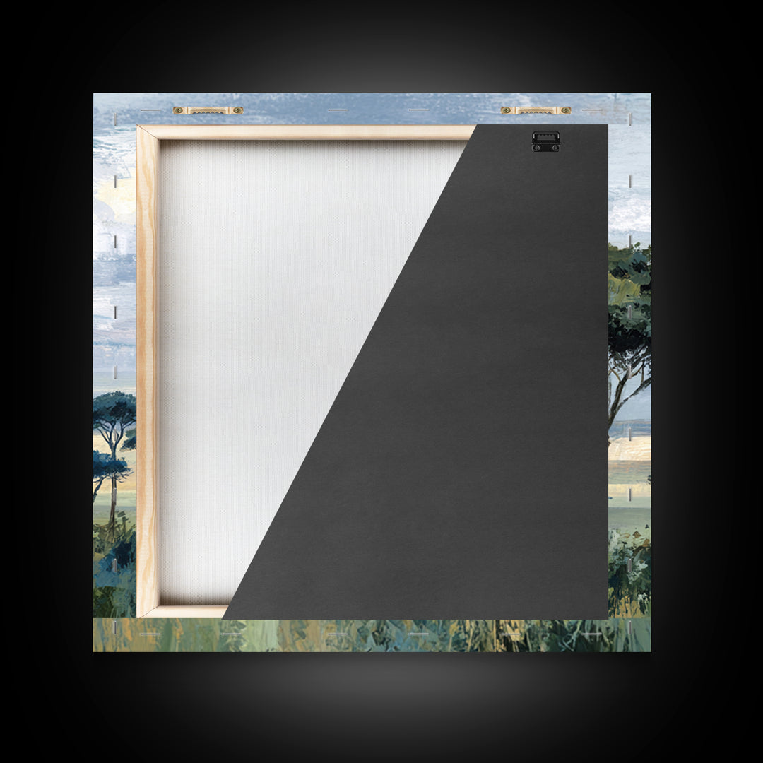 Wide Savanna with Acacia Silhouette Framed Canvas Print, Landscape Art, Modern Decor, Living Room Decor, Fine Art, Horizon, LAN-1x1-67