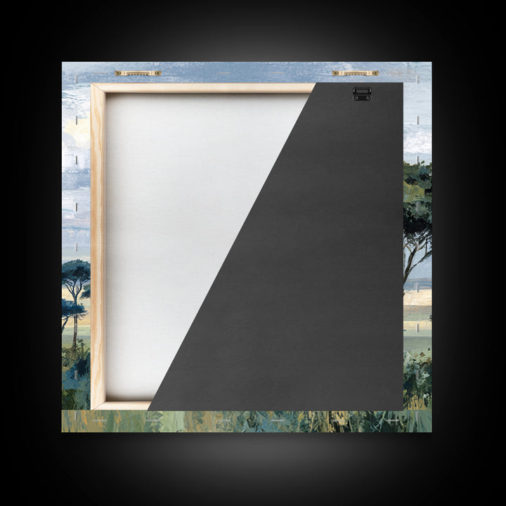 Wide Savanna with Acacia Silhouette Framed Canvas Print, Landscape Art, Modern Decor, Living Room Decor, Fine Art, Horizon, LAN-1x1-67