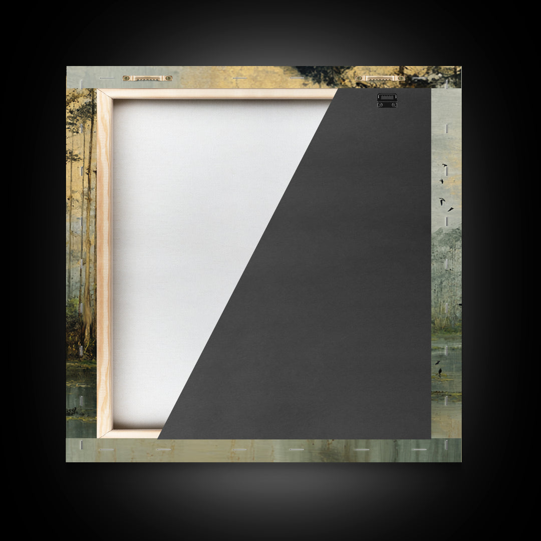 Misty Cypress Swamp Framed Canvas Print, Landscape Art, Living Room Wall Art, Living Room Decor, Oil Painting, Horizon, LAN-1x1-70