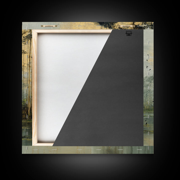 Misty Cypress Swamp Framed Canvas Print, Landscape Art, Living Room Wall Art, Living Room Decor, Oil Painting, Horizon, LAN-1x1-70