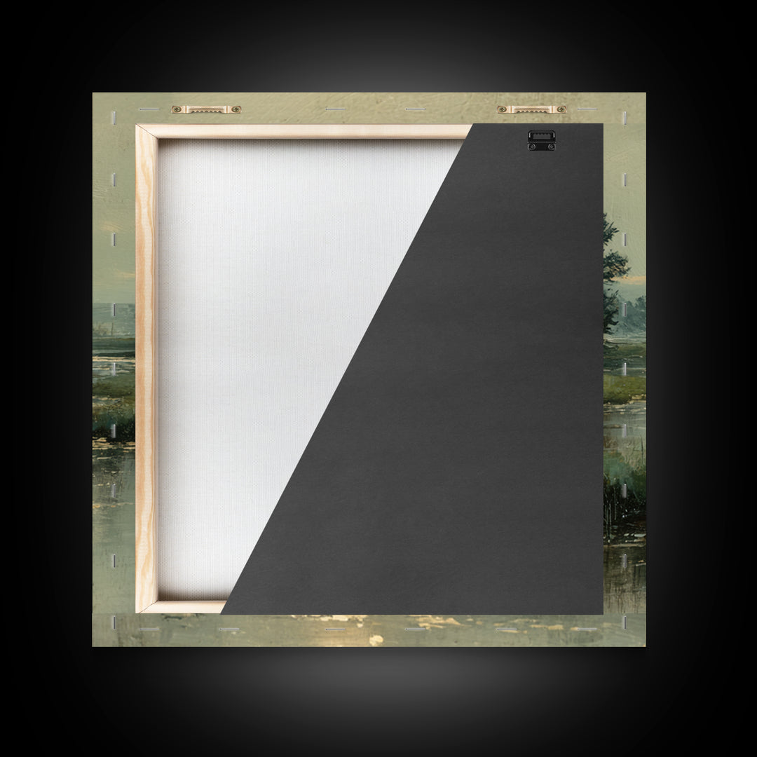 Moonlit River with Silver Reflections Framed Canvas Print, Landscape Art, Wall Art, Living Room Decor, Fine Art, Horizon, LAN-1x1-93