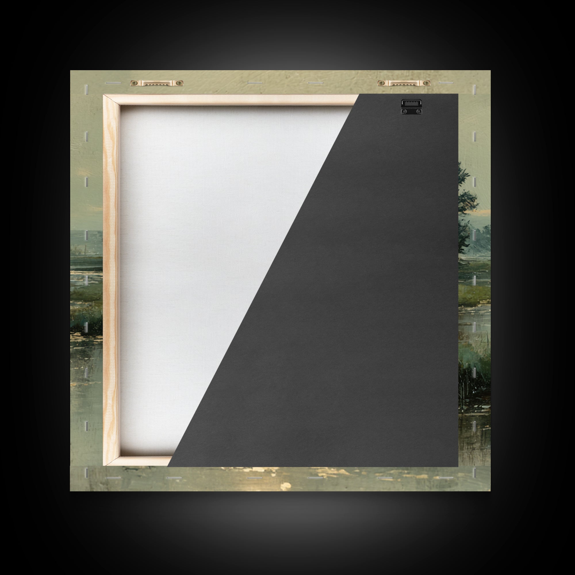 Moonlit River with Silver Reflections Framed Canvas Print, Landscape Art, Wall Art, Living Room Decor, Fine Art, Horizon, LAN-1x1-93