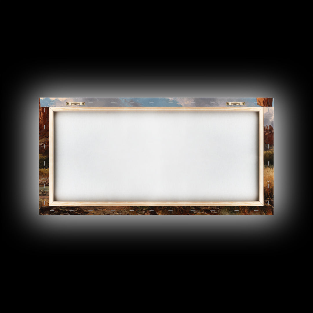 Red Canyon Walls Framed Canvas Print, Landscape Art, Living Room Decor, Oil Painting, Horizon, Horizontal Wall Art, LAN-2x1-1