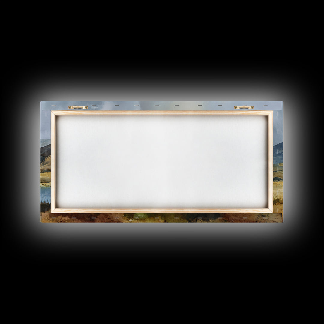 Rocky Scottish Highland Framed Canvas Print, Landscape Art, Farmhouse Decor, Living Room Decor, Horizon, Floral Wall Art, LAN-2x1-85