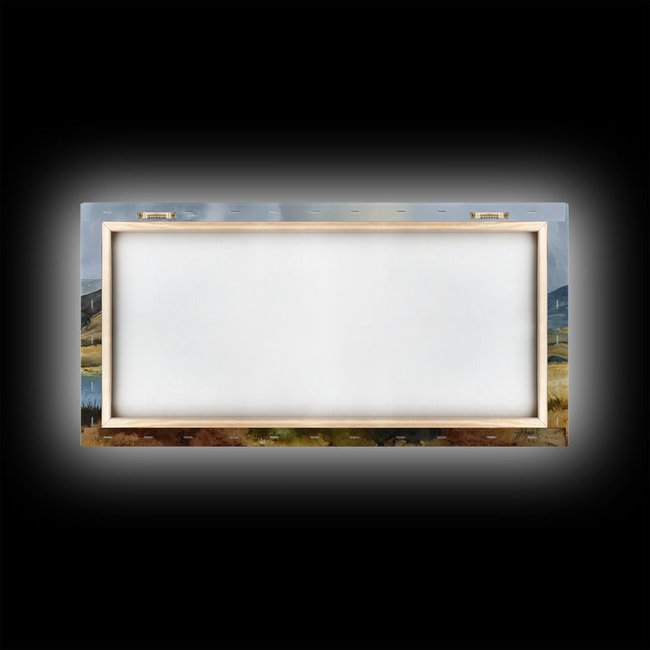 Rocky Scottish Highland Framed Canvas Print, Landscape Art, Farmhouse Decor, Living Room Decor, Horizon, Floral Wall Art, LAN-2x1-85