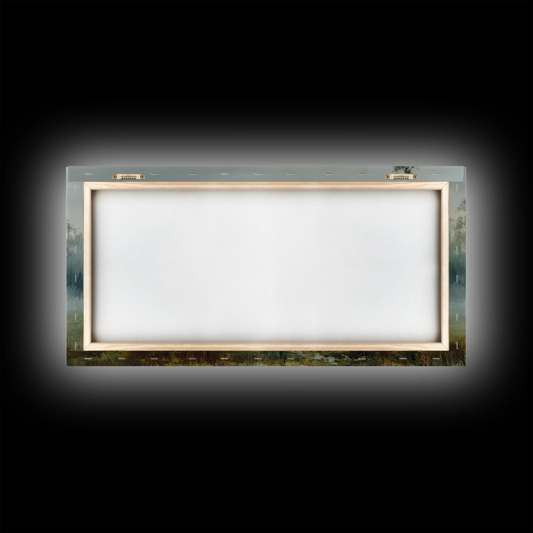 Misty Cypress Swamp Framed Canvas Print, Landscape Art, Digital Art, Living Room Decor, Fine Art, Horizon, Boho Wall Art, LAN-2x1-90