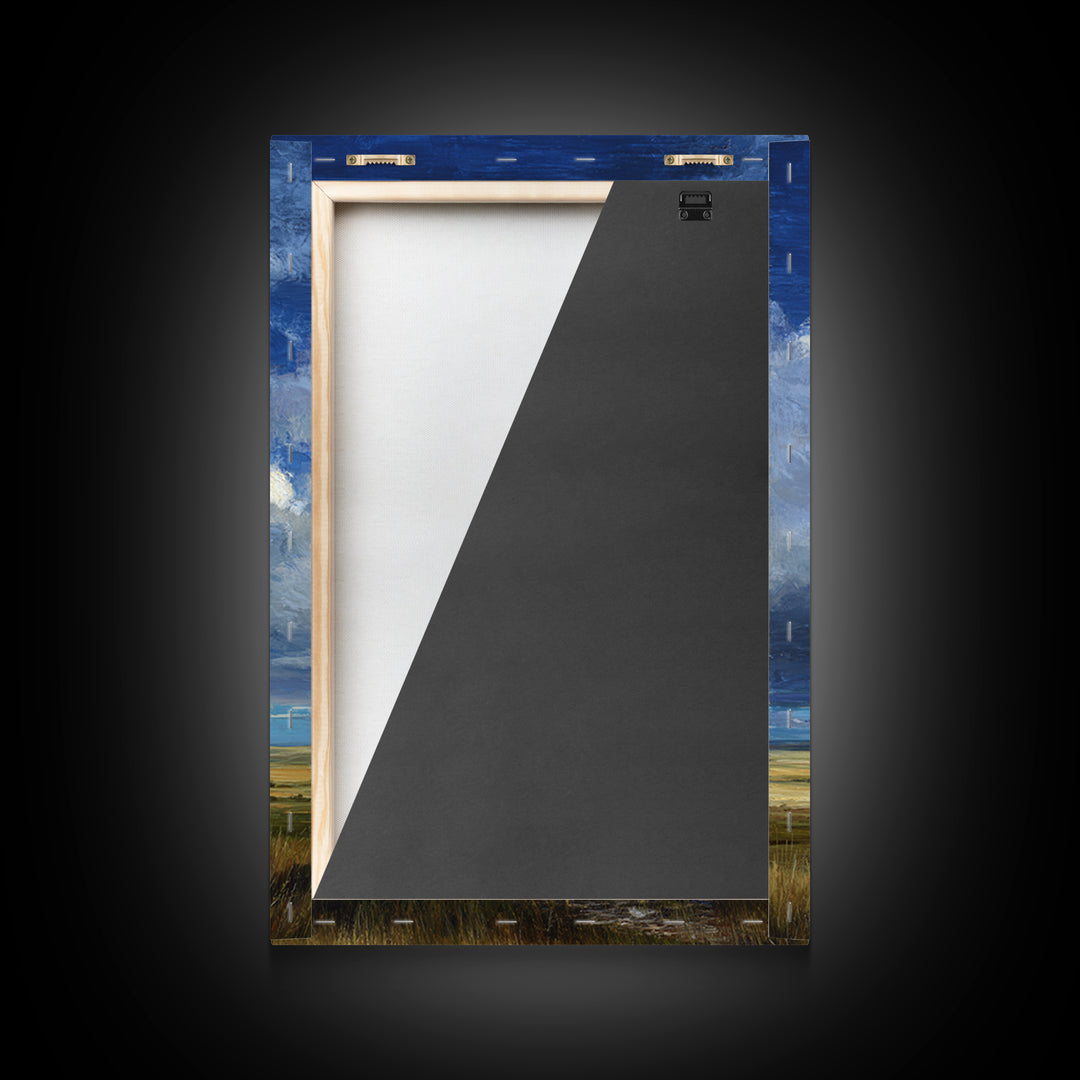 Storm Clouds over an Open Prairie Framed Canvas Print, Landscape Art, Digital Print, Living Room Decor, Fine Art, Horizon, LAN-2x3-59