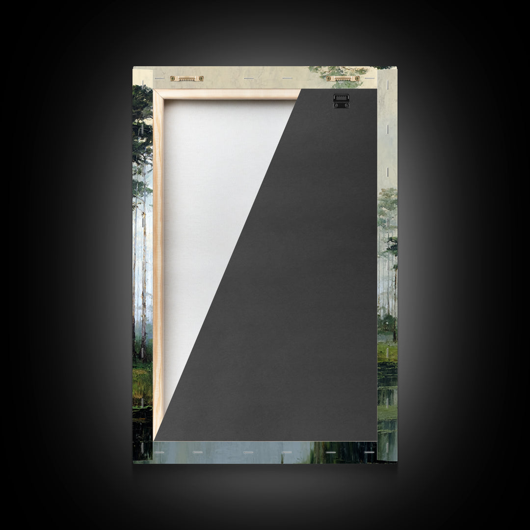 Misty Cypress Swamp Framed Canvas Print, Landscape Art, Minimalist Decor, Living Room Decor, Oil Painting, Horizon, LAN-2x3-6