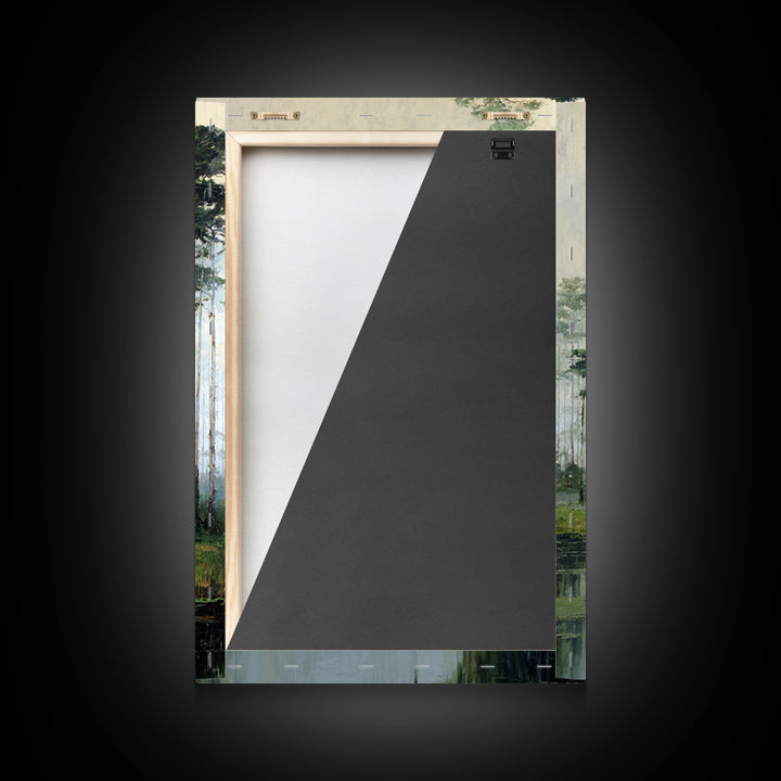 Misty Cypress Swamp Framed Canvas Print, Landscape Art, Minimalist Decor, Living Room Decor, Oil Painting, Horizon, LAN-2x3-6